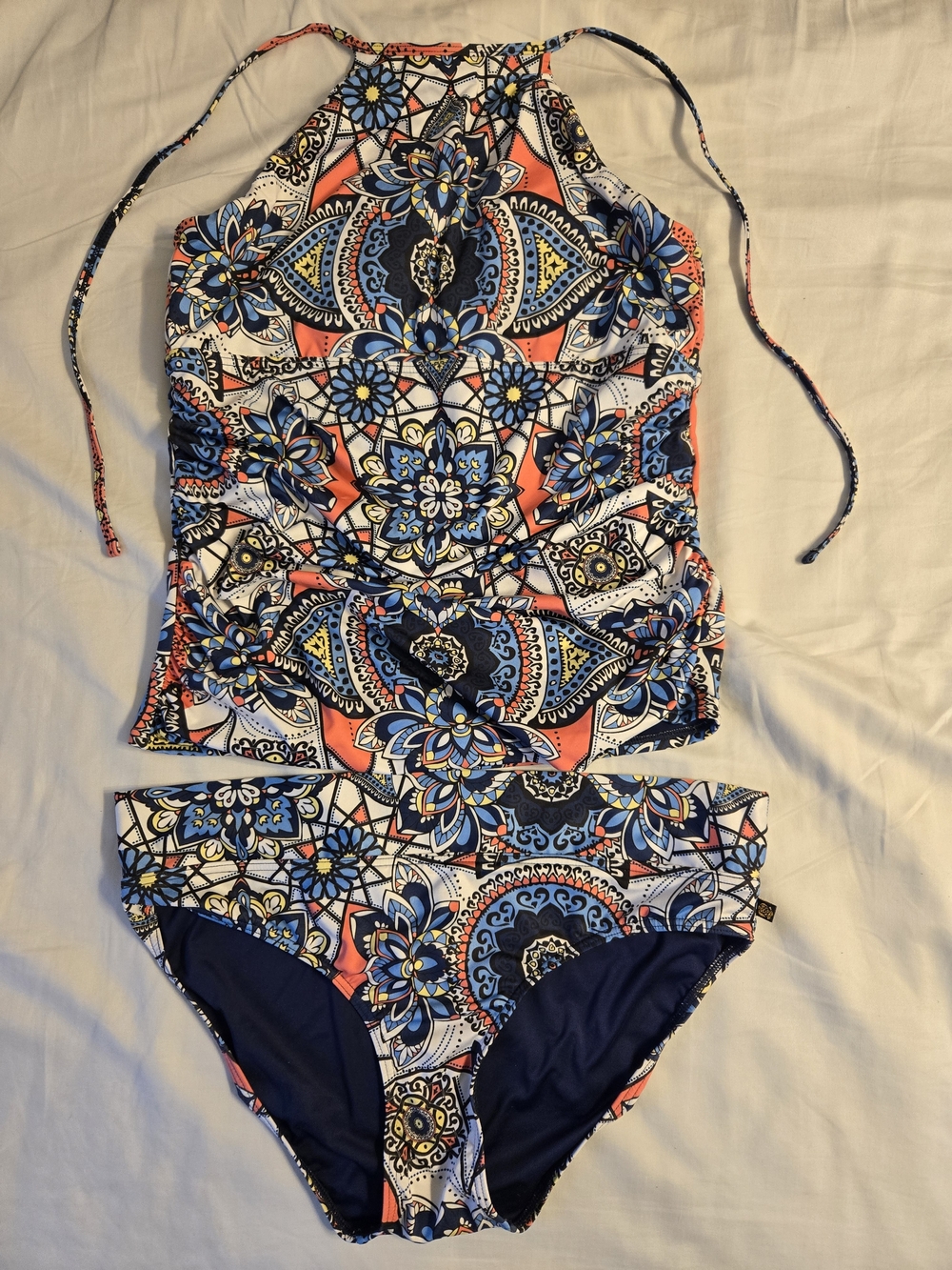 La Vie En Rose Blue, Coral & White Patterned Tankini Set